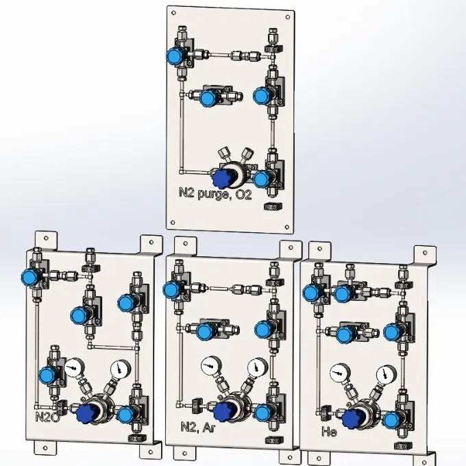UHP high purity Gas panels with high pressure low flow diamphragm valves VCR metal gasket face seal fittings mini butt weld fittings electropolished tubes gas regulators semicon industry